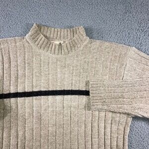 Vintage Cortina Italia Mock Neck Ribbed Knit Sweater Men XL Retro 90s Academia